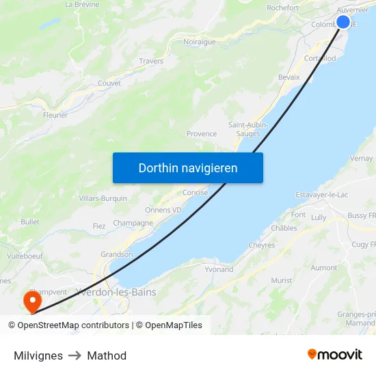 Milvignes to Mathod map