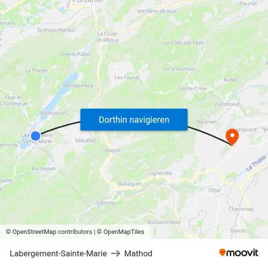 Labergement-Sainte-Marie to Mathod map