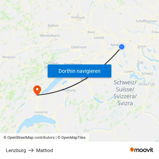 Lenzburg to Mathod map