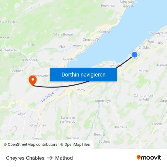 Cheyres-Châbles to Mathod map