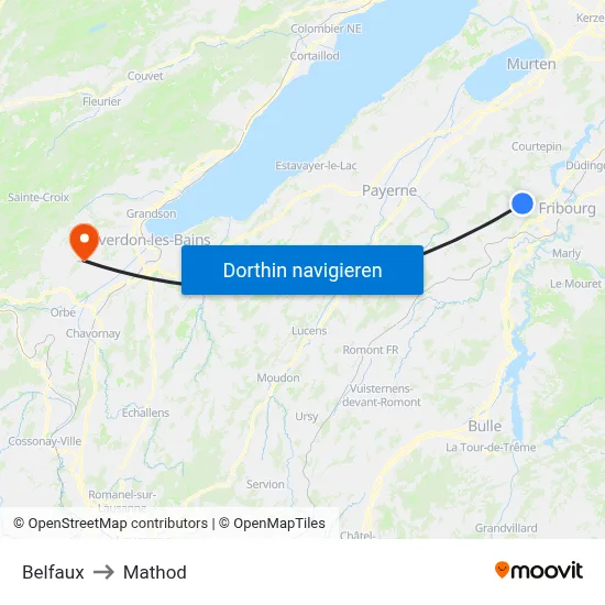 Belfaux to Mathod map