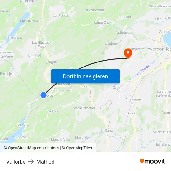 Vallorbe to Mathod map