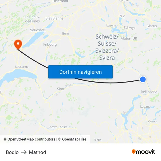 Bodio to Mathod map