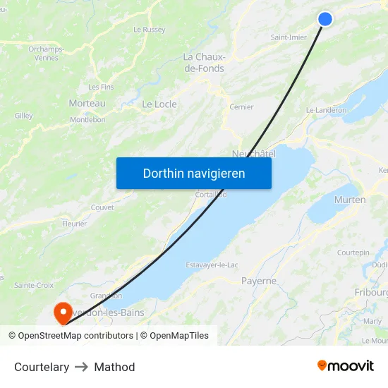 Courtelary to Mathod map