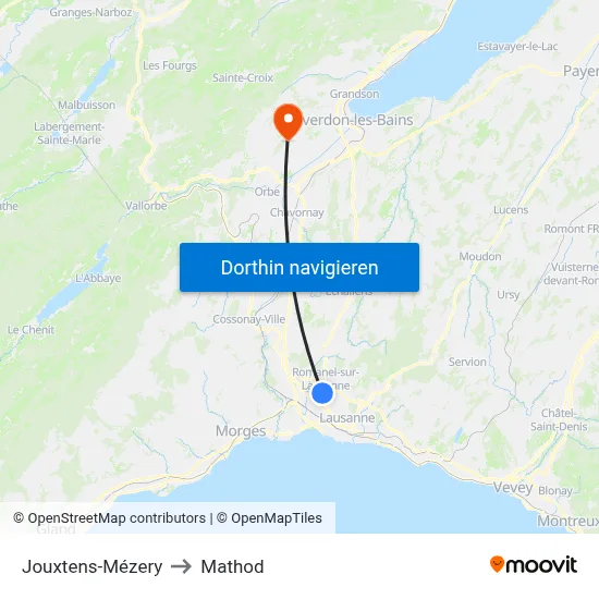 Jouxtens-Mézery to Mathod map
