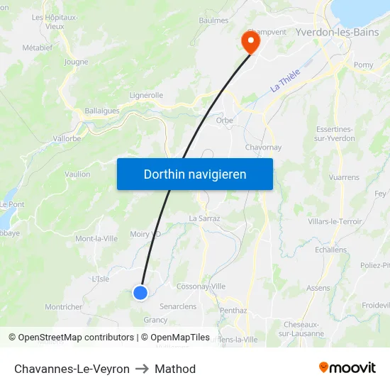 Chavannes-Le-Veyron to Mathod map