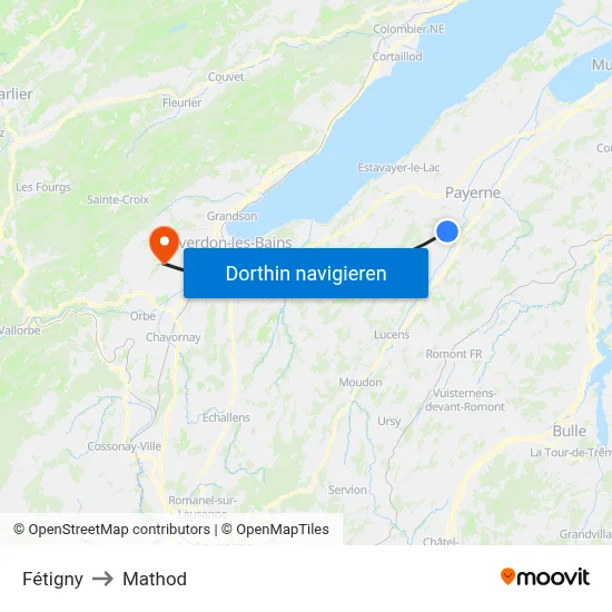 Fétigny to Mathod map