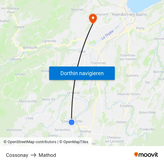 Cossonay to Mathod map