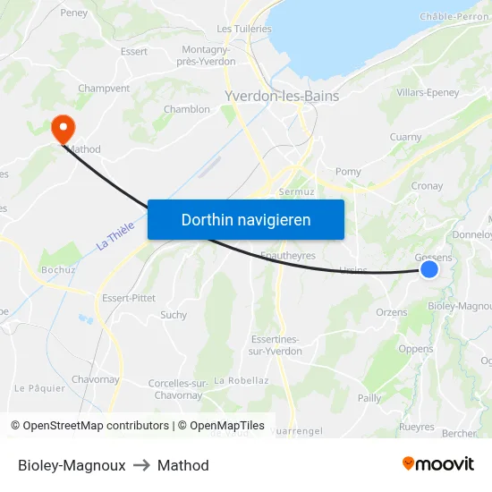 Bioley-Magnoux to Mathod map