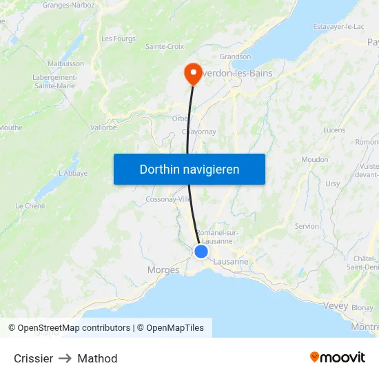 Crissier to Mathod map