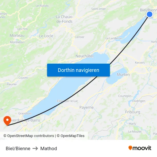 Biel/Bienne to Mathod map