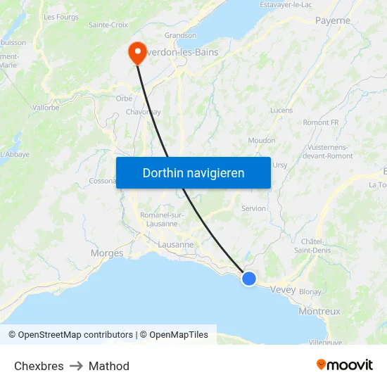 Chexbres to Mathod map