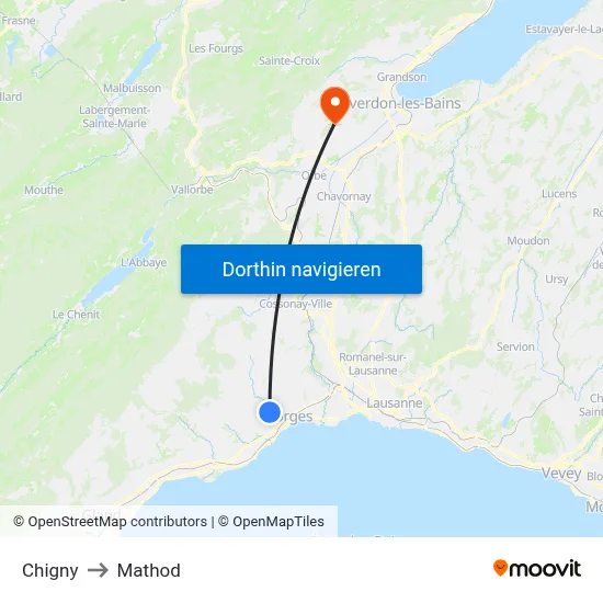 Chigny to Mathod map