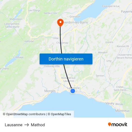 Lausanne to Mathod map