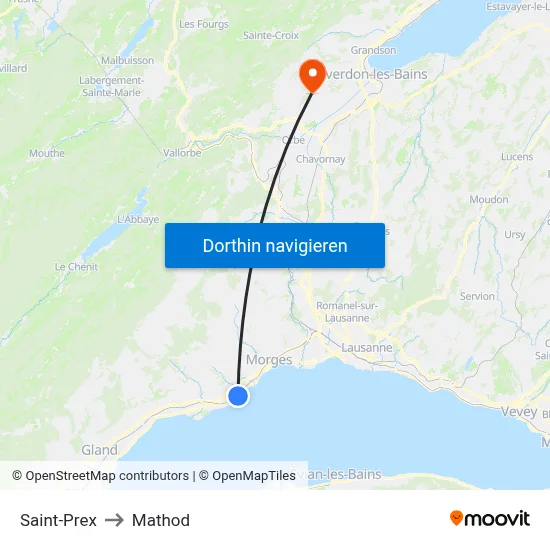 Saint-Prex to Mathod map