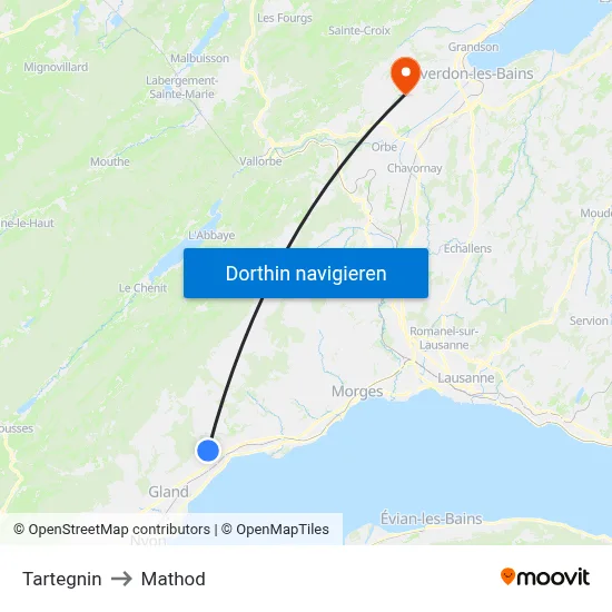 Tartegnin to Mathod map