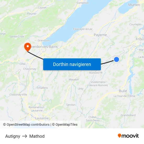 Autigny to Mathod map