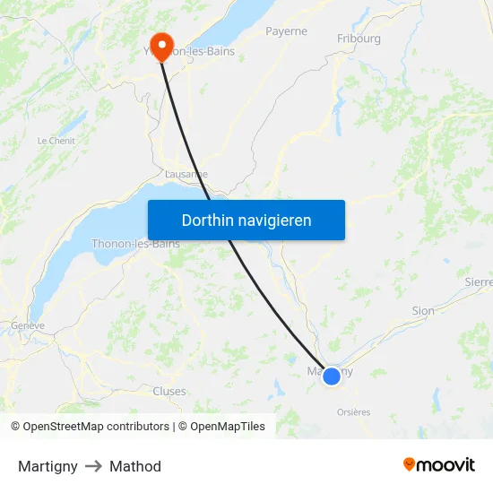 Martigny to Mathod map