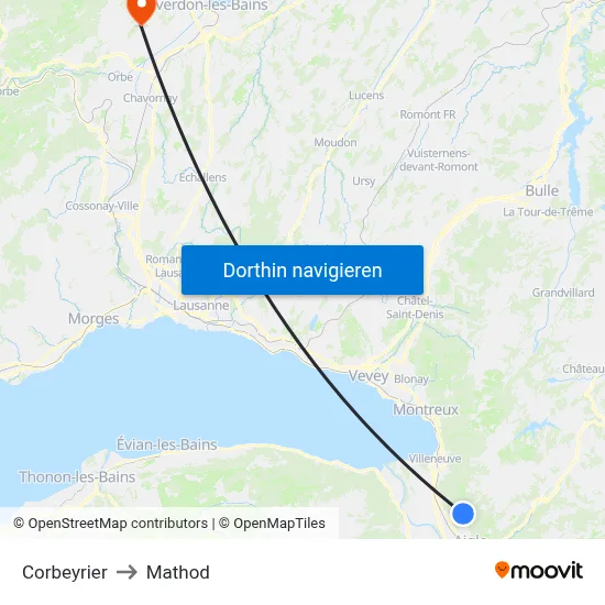 Corbeyrier to Mathod map