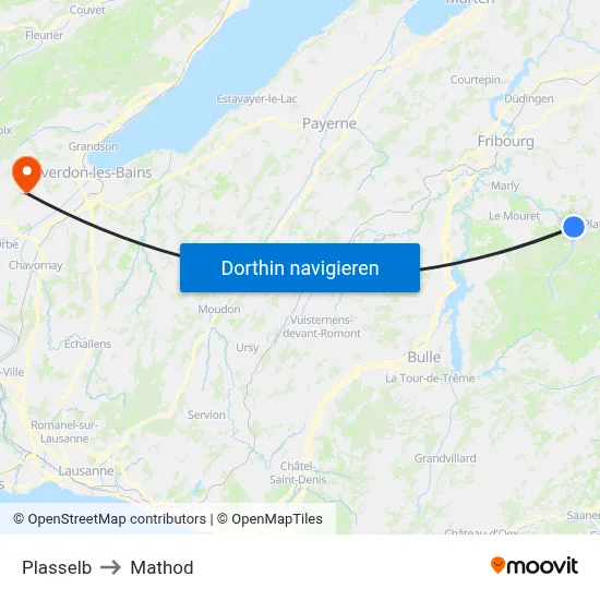 Plasselb to Mathod map