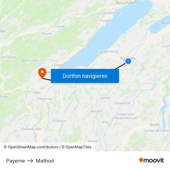 Payerne to Mathod map