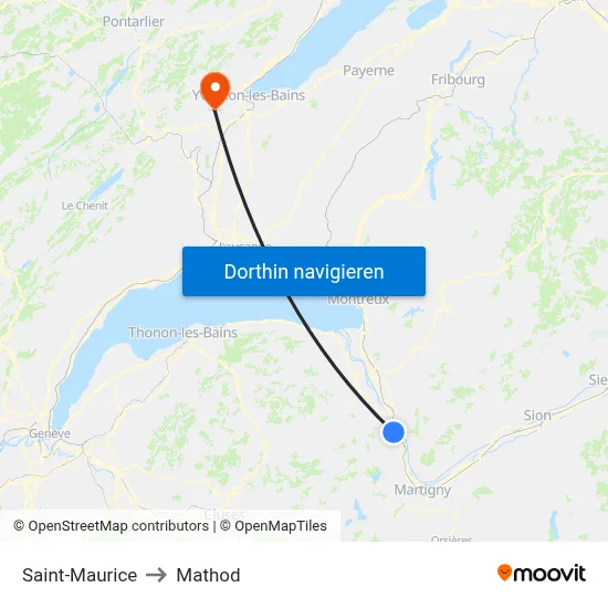 Saint-Maurice to Mathod map