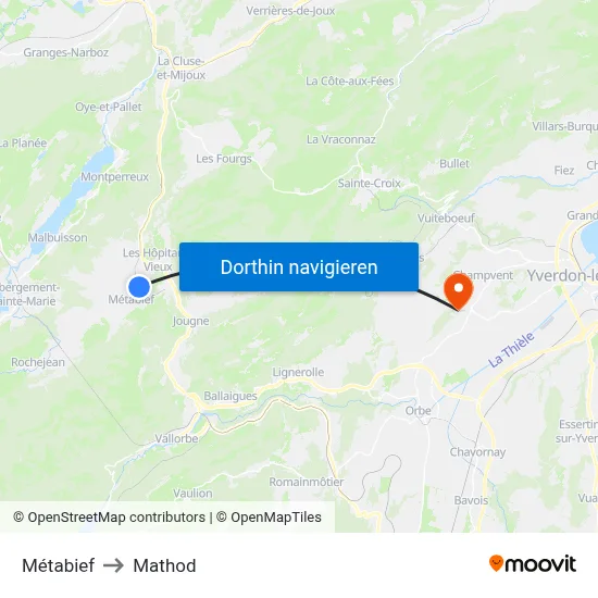 Métabief to Mathod map