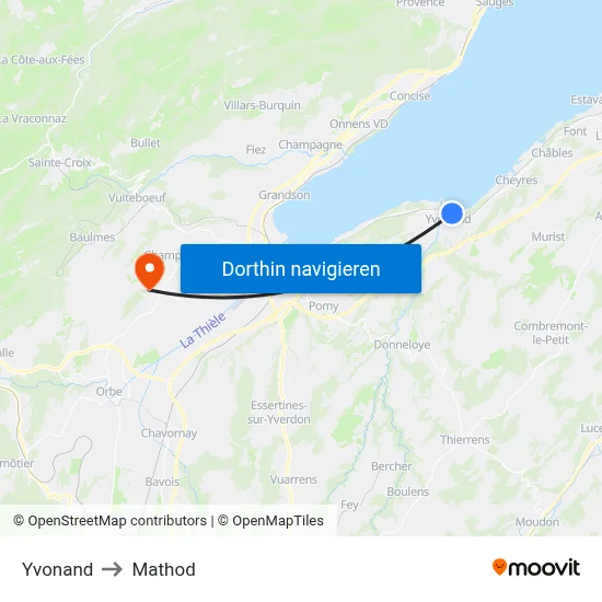 Yvonand to Mathod map