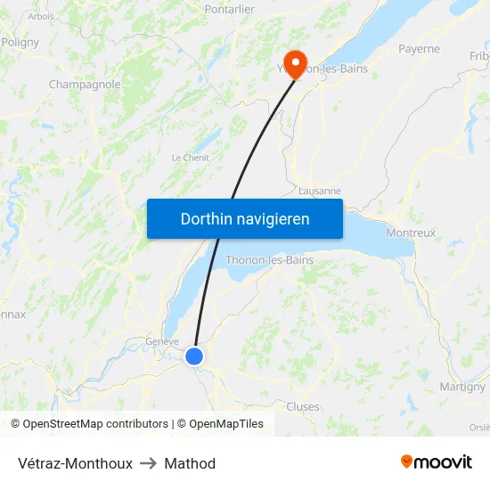 Vétraz-Monthoux to Mathod map