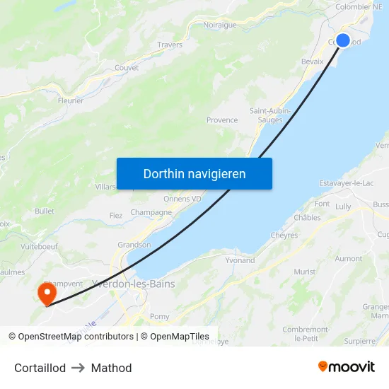 Cortaillod to Mathod map