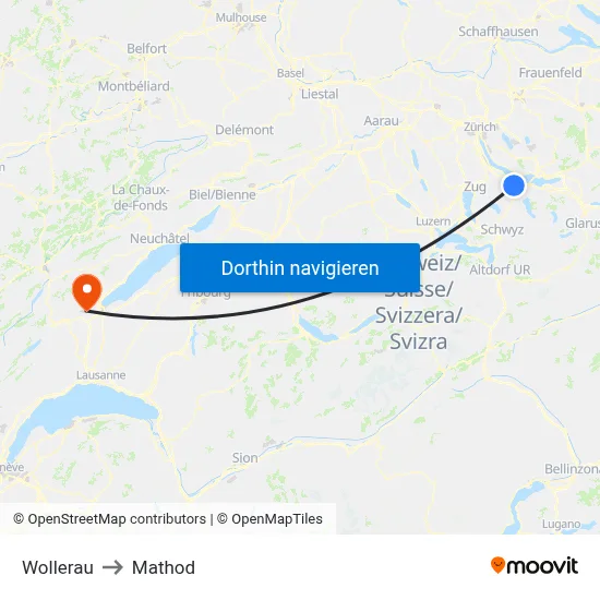 Wollerau to Mathod map