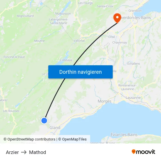 Arzier to Mathod map