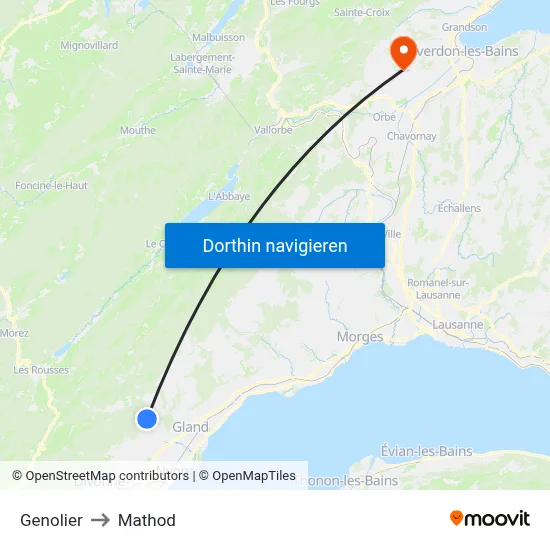 Genolier to Mathod map