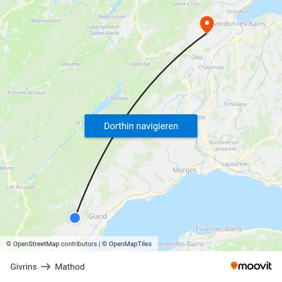 Givrins to Mathod map