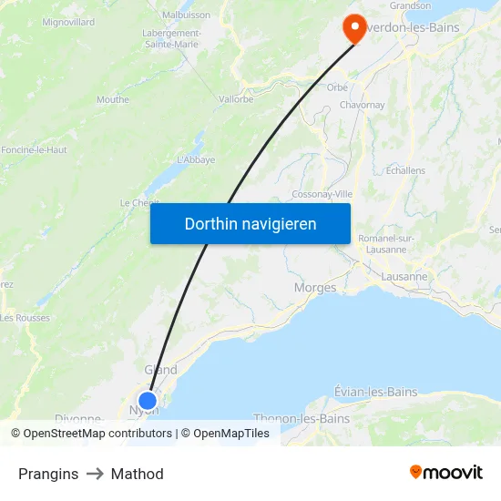 Prangins to Mathod map