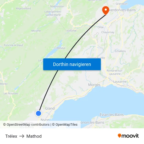 Trélex to Mathod map