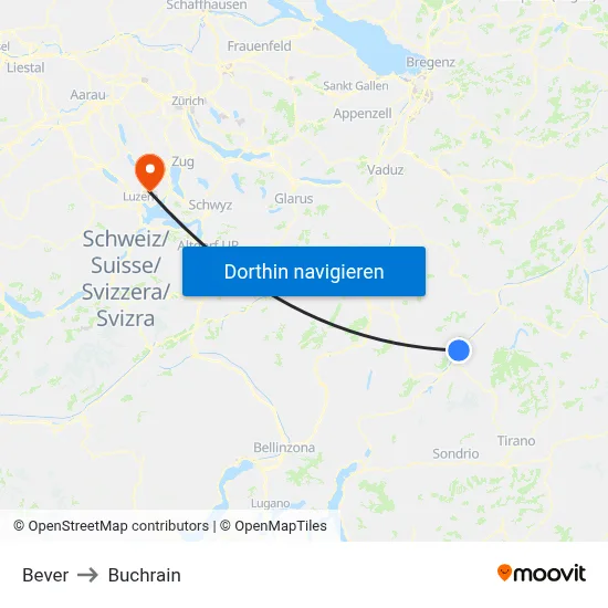 Bever to Buchrain map