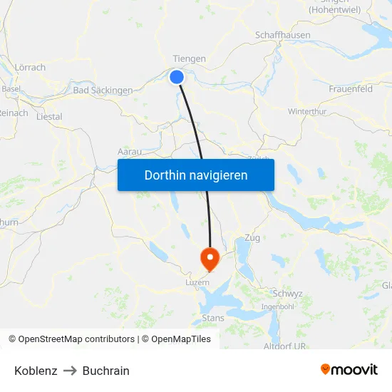 Koblenz to Buchrain map