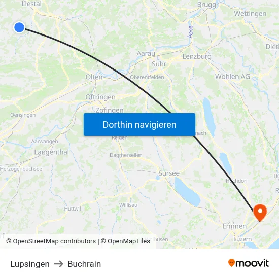 Lupsingen to Buchrain map