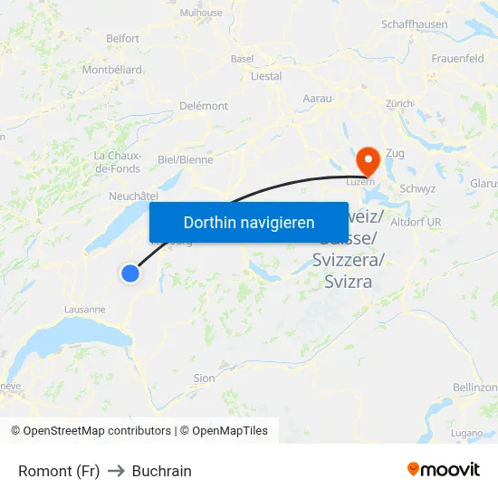 Romont (Fr) to Buchrain map