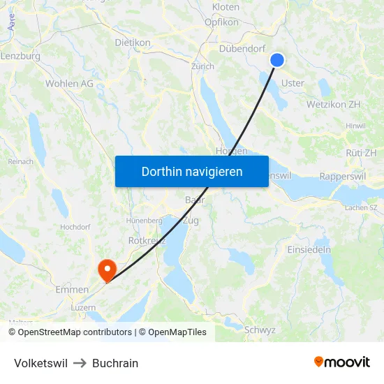 Volketswil to Buchrain map