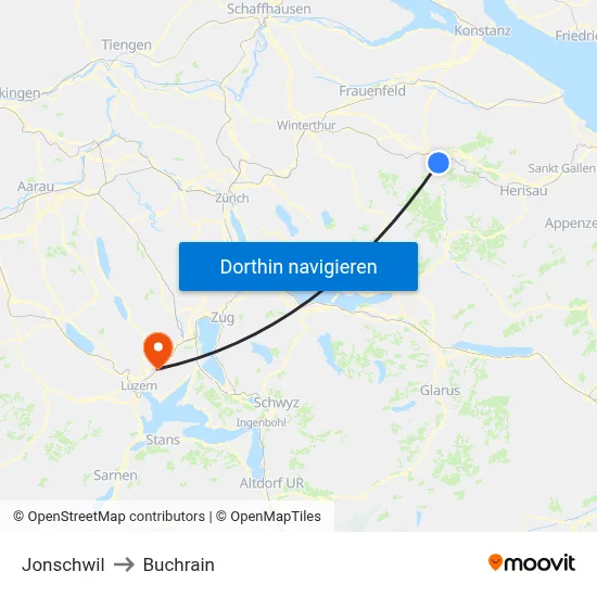 Jonschwil to Buchrain map