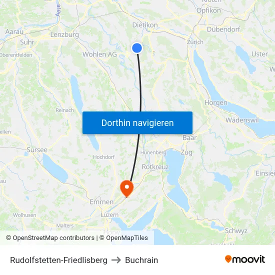 Rudolfstetten-Friedlisberg to Buchrain map