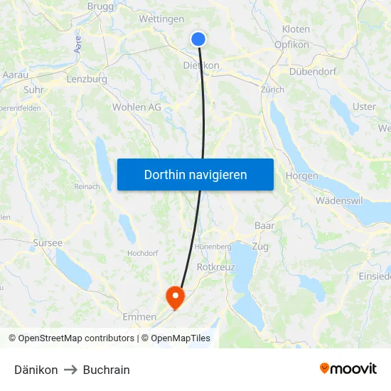Dänikon to Buchrain map