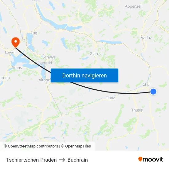Tschiertschen-Praden to Buchrain map