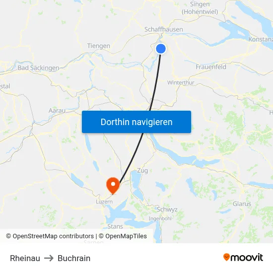 Rheinau to Buchrain map