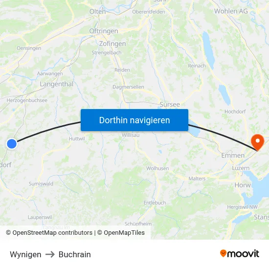 Wynigen to Buchrain map