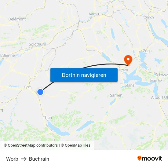 Worb to Buchrain map