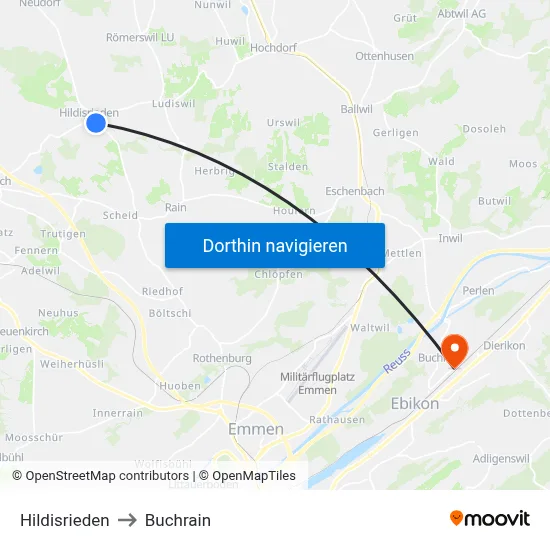 Hildisrieden to Buchrain map
