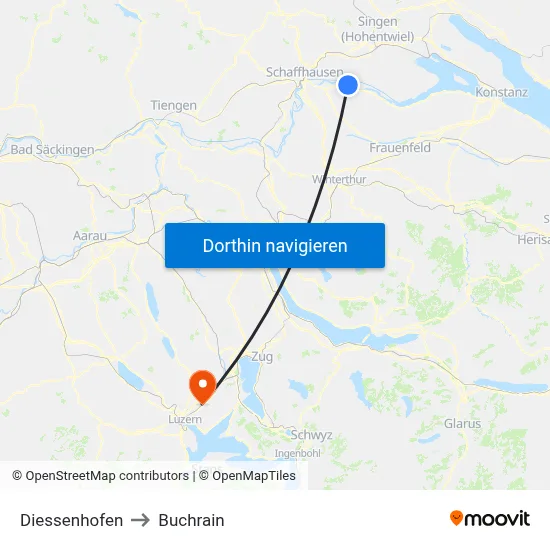 Diessenhofen to Buchrain map